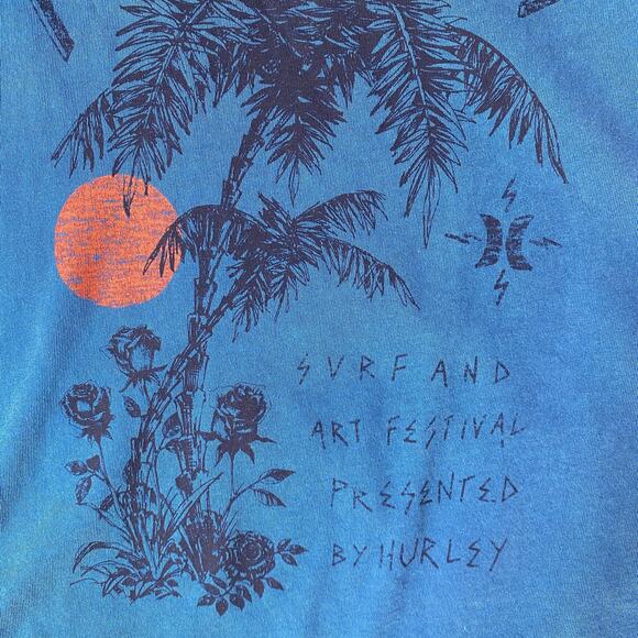 Hurley Nochella Wash Biker Tank Top Women M Teal Blue Tropical Crop Raw Hem NWT - Picture 3 of 10